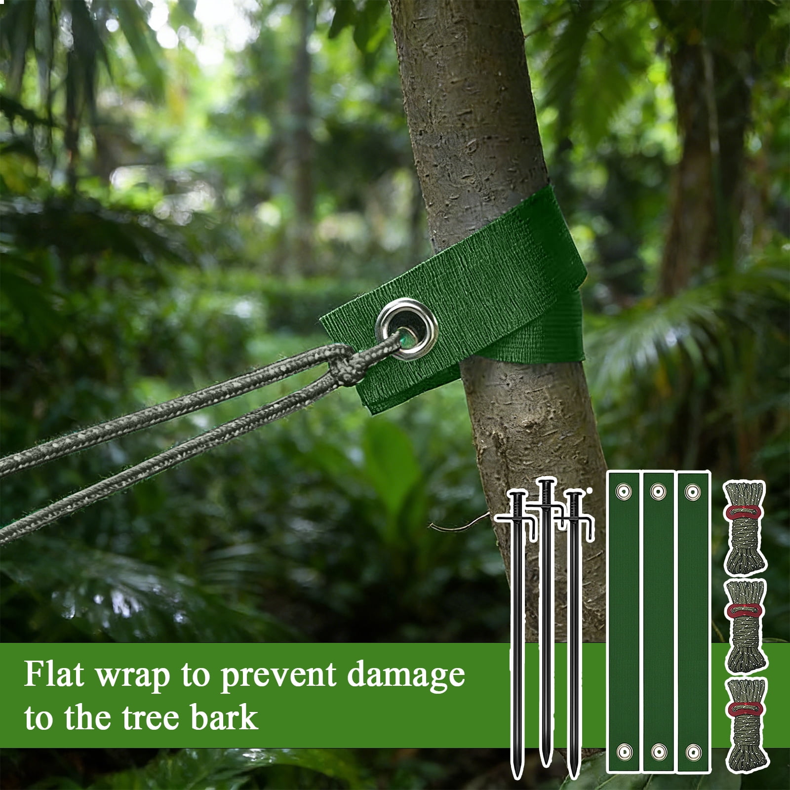 Tree Stake Kit Heavy Duty Support Straps, Tree Stabilizer Binding Tie Down Kit with Windproof Fixing Straps, Garden Tree Anchor Support System for Outdoor Yard Planting, Green