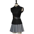 thumbnail image 2 of Gothic Style Black Waist Dress - Black Top With Gray Pleated Skirt Sleeveless Outfit, 2 of 7