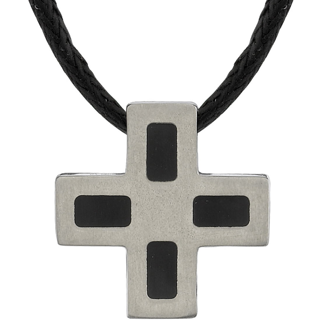 Black Rubber-inlay Square Cross Pendant in Titanium, 18"