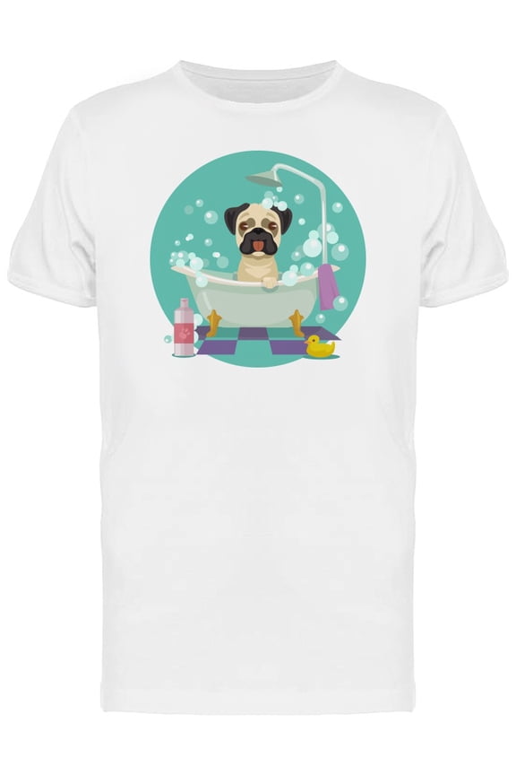 Pug Taking A Bath Cartoon T-Shirt Men -Image by Shutterstock, Male Medium