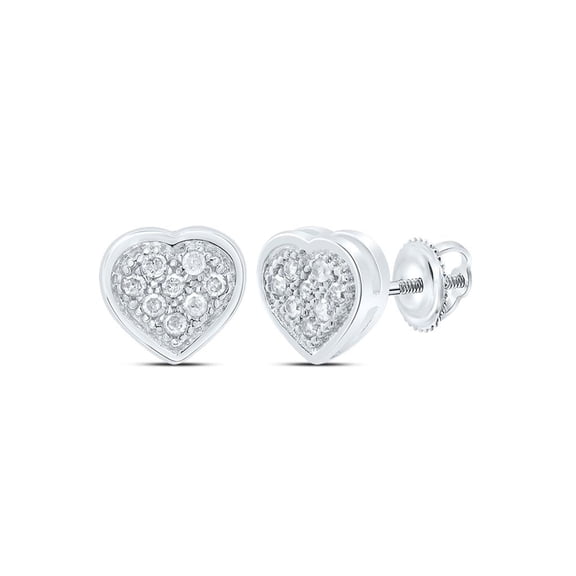 10K White Gold Diamond Heart Stud Earrings, Prong-Set Round Diamonds, 5mm Petite Heart Earrings