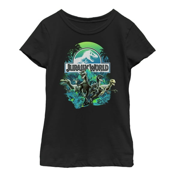 Girl's Jurassic World Dinosaur Nature Scene Graphic Tee Black Medium