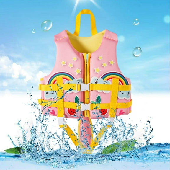 Girls Swimwear Life Vest Pool Beach And Outdoor Activities Comfortable And Swim Suit Kids Age 3 12 Years Sleeveless Cute Print Swim Jacket Pink 8-12 years