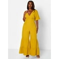 thumbnail image 3 of Rebdolls Women's Plus Solid Print Bell Bottom Jumpsuit - Mustard - 4X, 3 of 5