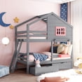 thumbnail image 2 of Harper & Bright Designs Wooden House Bed Twin over Twin Bunk Bed with Window and Roof, Twin Size Loft Bed Frame with 2 Drawers, 1 Storage Box, 1 Shelf for Bedroom, Gray, 2 of 12