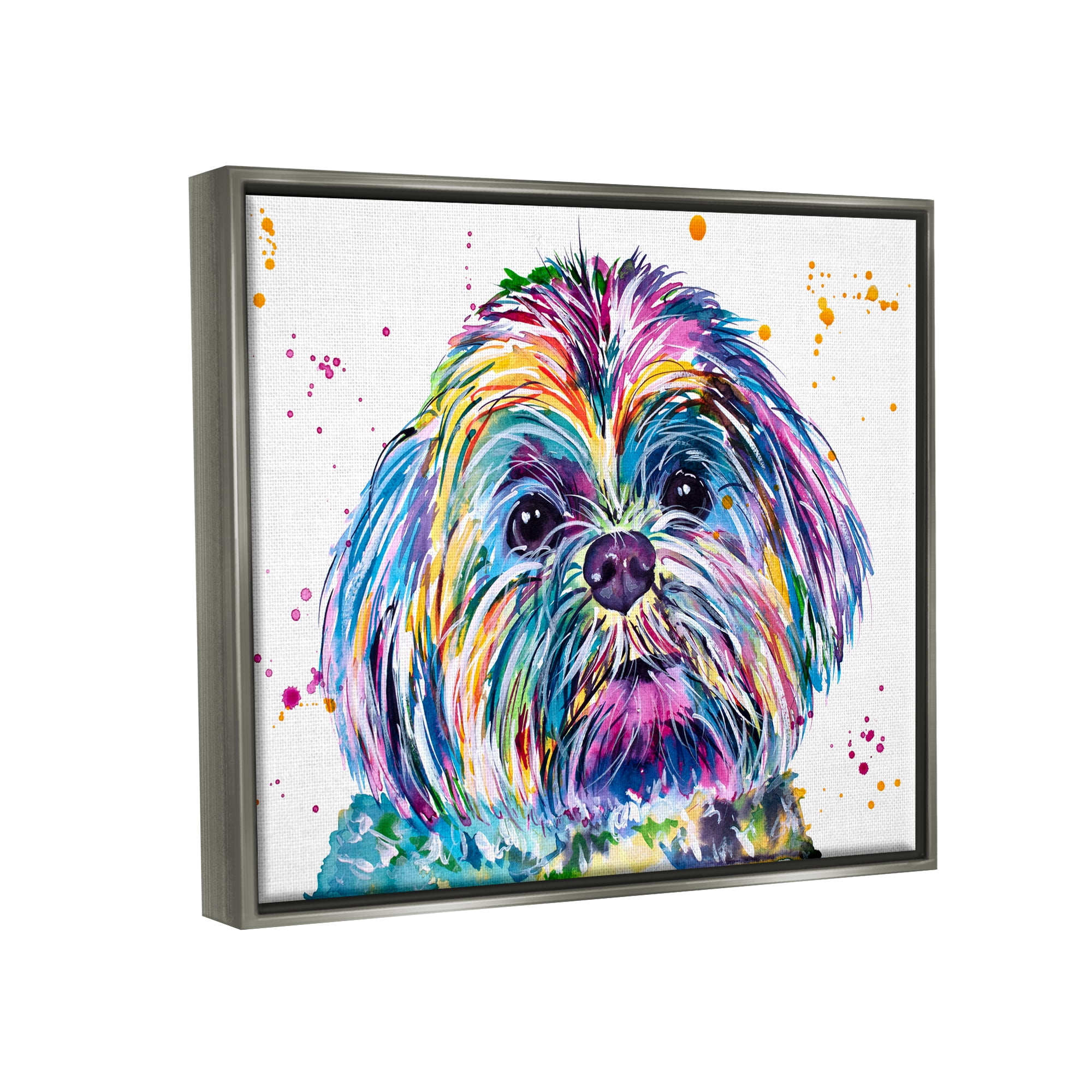 Stupell Bold Rainbow Shih Tzu Dog Portrait Animals & Insects Painting Gray Floater Framed Art Print Wall Art