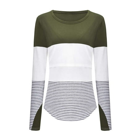 

CHMORA Maternity clothes Women Pregnant Maternity Long Sleeve Splicing Stripe Blouse Tops maternity clothes
