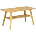 thumbnail image 1 of HOMCOM Table Basse à 2 Niveaux, Table Centrale en Bambou avec Étagère de Rangement, Table à Cocktail Rectangulaire pour Salon, 1 of 10