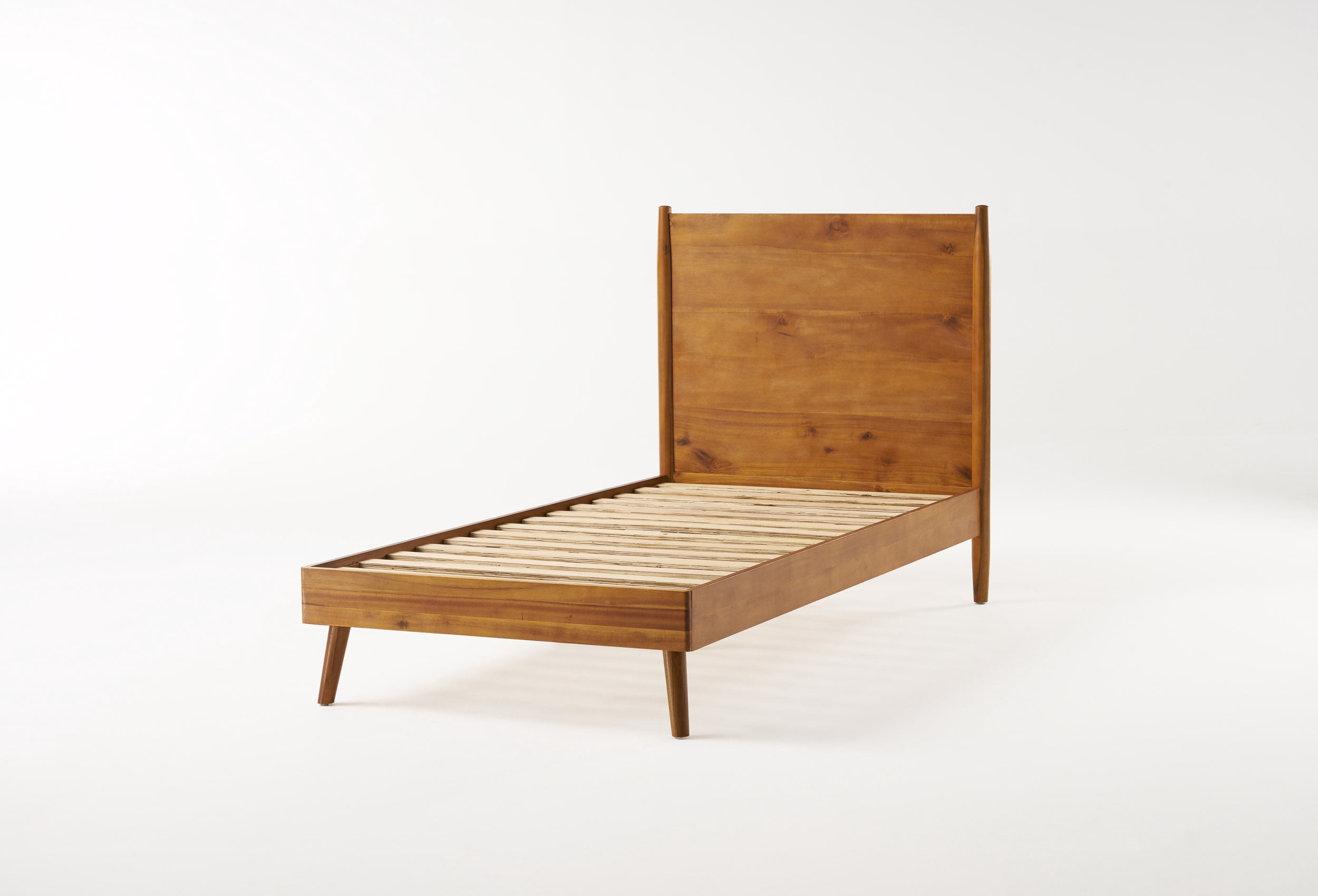 Mintazer Twin XL Platform Bed Frame, Mid-Century Bed with Panel Headboard & Splayed Legs, No Box Spring Required, Natural