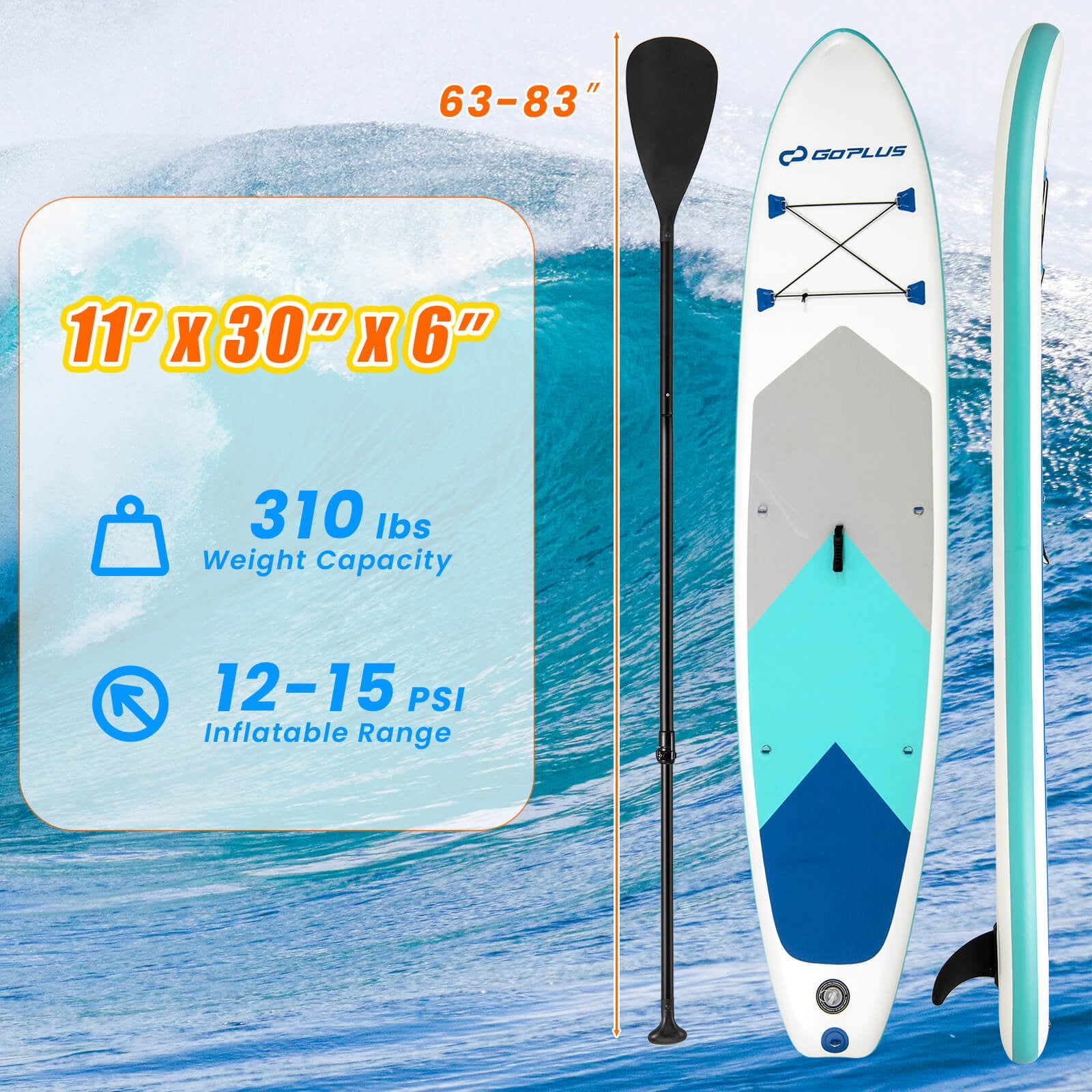Goplus 11' Inflatable Stand Up Paddle Board whth Accessories Paddle Hand Pump Repair Kit, Gray