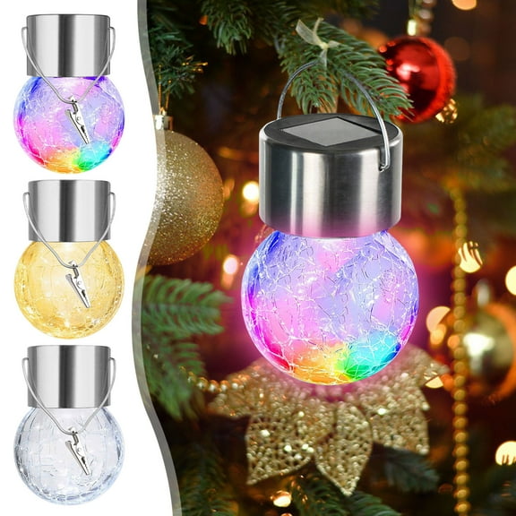 Outdoor Solar Hanging Pendant Lights 2 Pack, Crackle Glass LED Rattan Lanterns for Garden Patio Yard Decor, Waterproof Warm White Color Changing String Lights for Porch Parties and Pathways