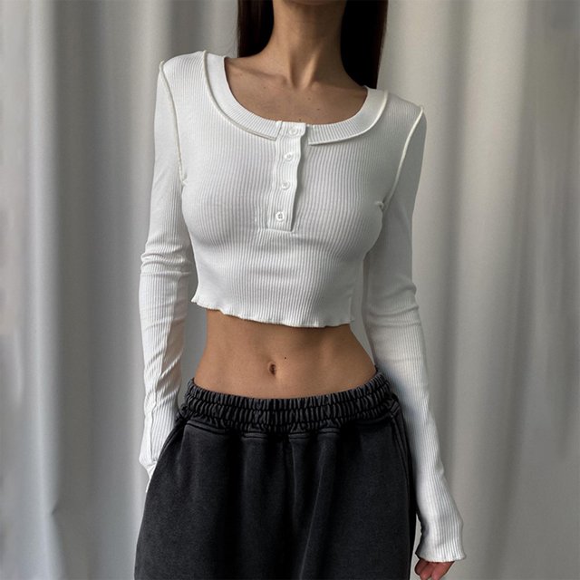 Top plisado Slim Fit Estilo sexy Ladies Bodycon Top Color sólido Streetwear Outfit Hugtrwg Para estrenar