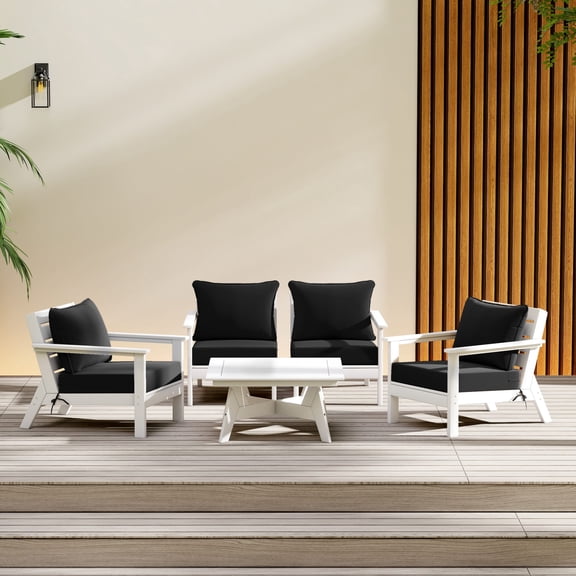 WestinTrends Avalon Outdoor 5-Piece Modular Sectional Patio Furniture Sofa Set, White/Black