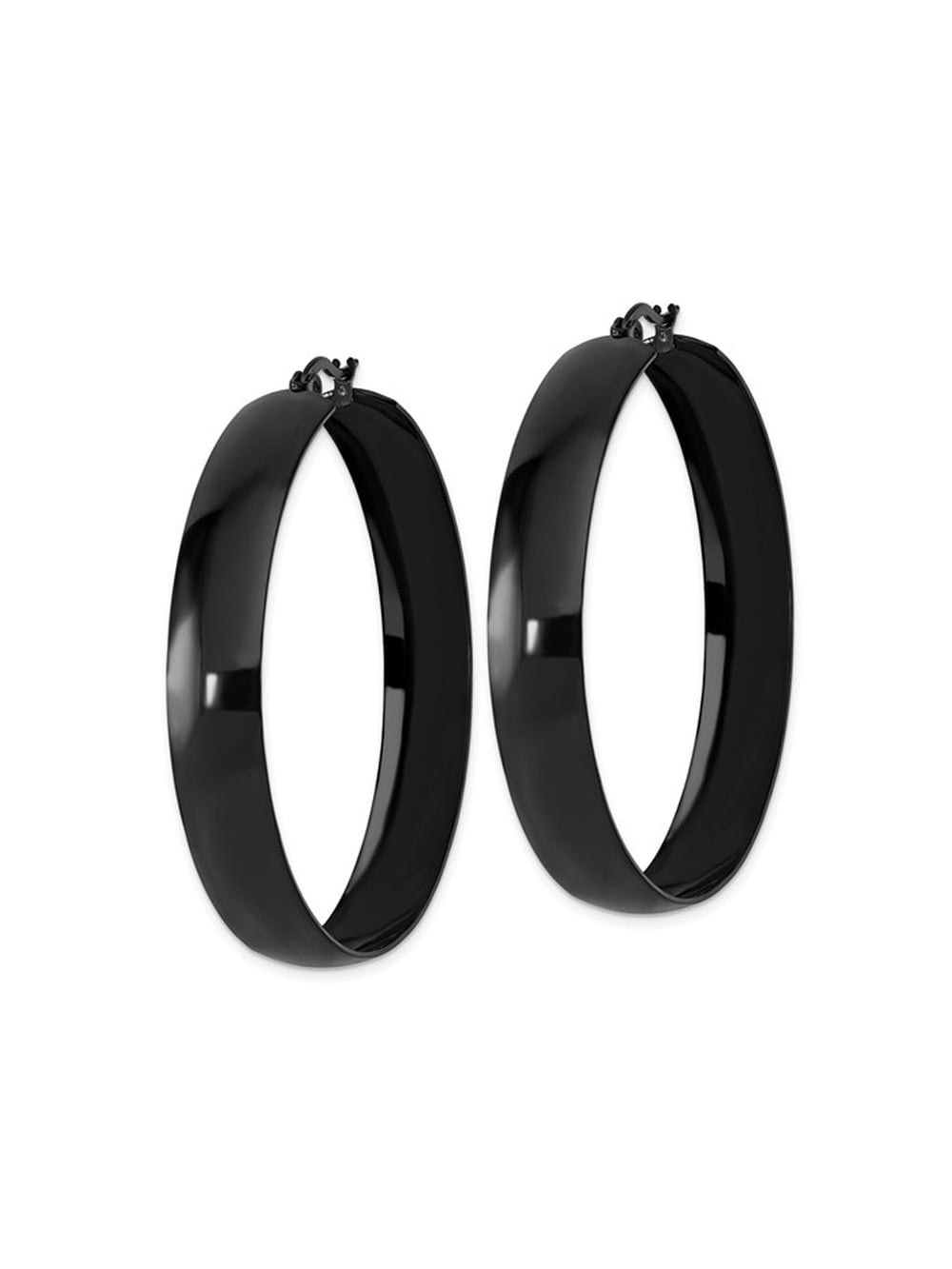 Gem & Harmony Stainless Steel Polished Black Plated Hoop Earrings (50mm) for Women