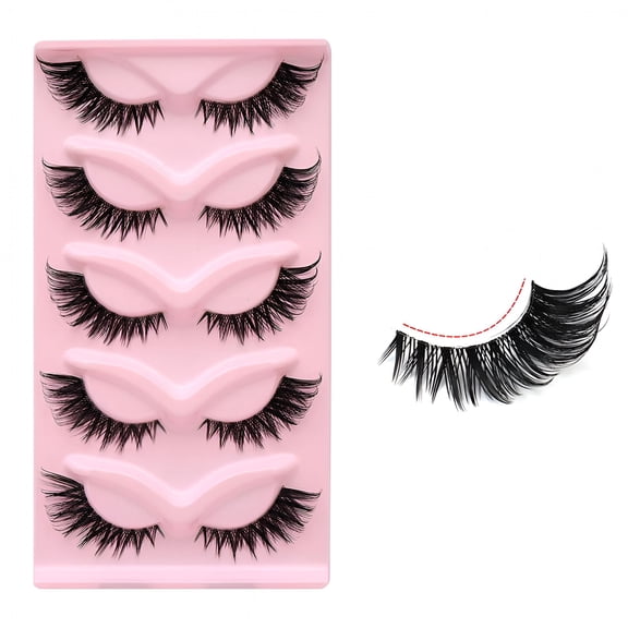 RAGUPEL 5 Pairs Cat Eye Eyelashes,Manga Lashes 3D Clear Band Lashes,Natural Half Manga Lashes