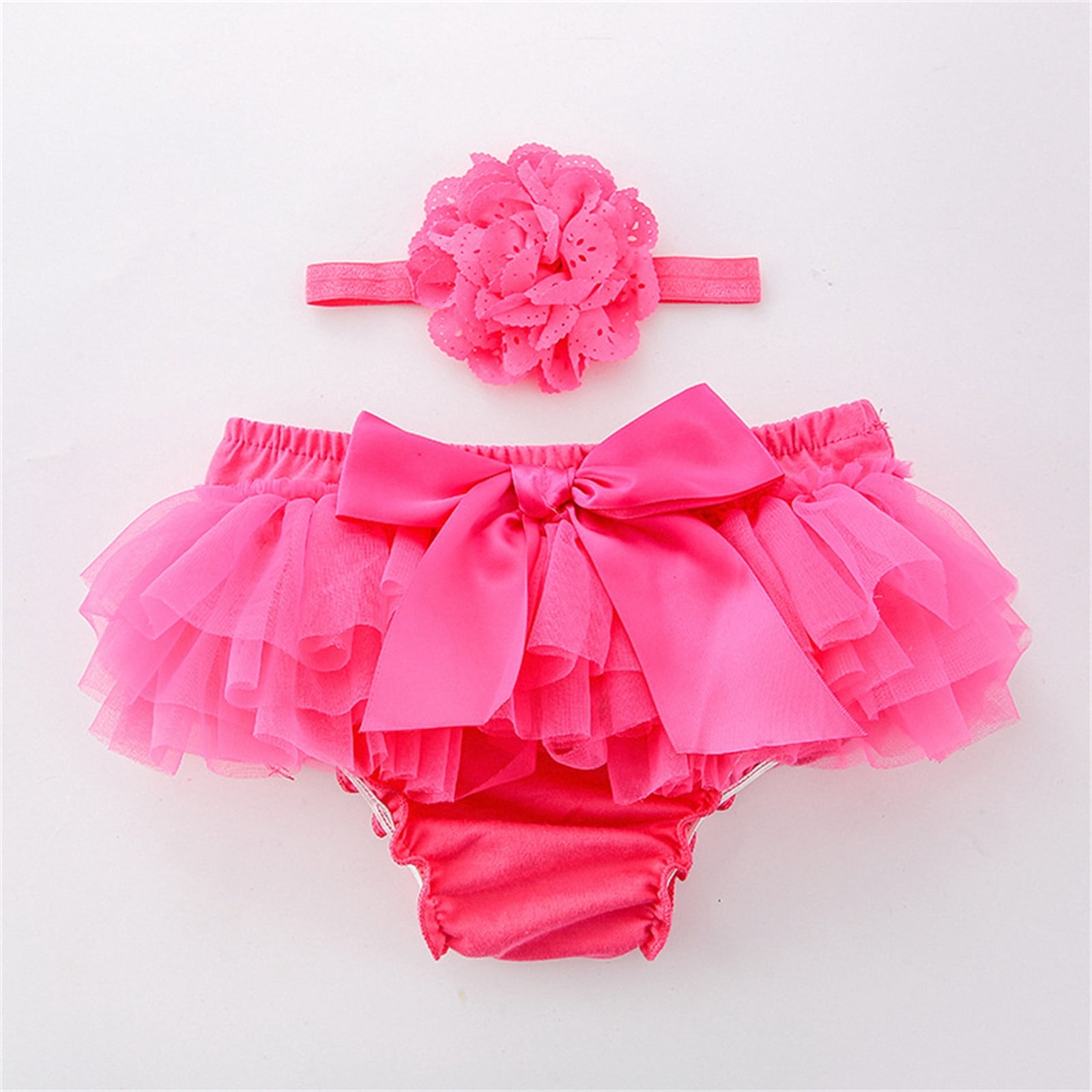 Bloomers Bébé Fille Dentelle Rose + Bandeau Fleur – Culotte Volants Multicolores, Prop Photo Nouveau-Né, Anniversaire, Baptême