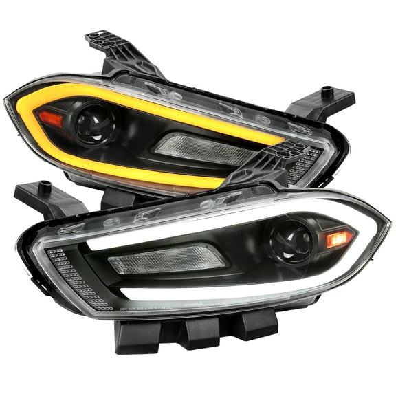 Switchback Sequential Animated LED Bar Projector Headlights (Black Housing/Clear Lens) Made for and Compatible with 2013-2016 Dodge Dart