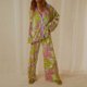 thumbnail image 2 of Traje de pantalón informal acampanado de manga larga con estampado de ondas de agua y solapa en V profundo para mujer Pompotops qwe24990, 2 of 9