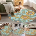 thumbnail image 5 of Round Rug 6Ft Washable Non-Slip, Turquoise Boho Floral Circle Area Rugs for Living Room Bedroom, Vintage Abstract Art Ethnic Flowers Indoor Floor Mats Carpet Runner for Home Decor Aesthetic, 5 of 8