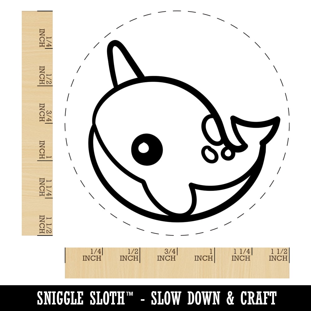 Kawaii Narwhal Self-Inking Rubber Stamp Ink Stamper - Blue Ink - Large 1-1/2 Inch