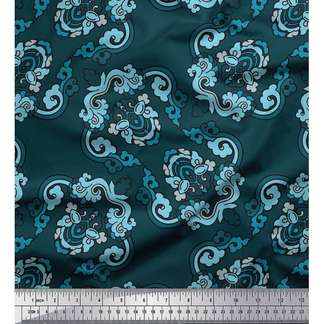 Soimoi Polyester Crepe Fabric Artistic Floral Ethnic Decor Fabric Printed Yard 52 Inch Wide