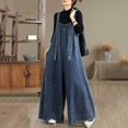 thumbnail image 2 of Women's Slouchy Denim Overalls Wide Leg Jumpsuit Casual Bell Bottom Flowy Jean Rompers (Blue M), 2 of 4
