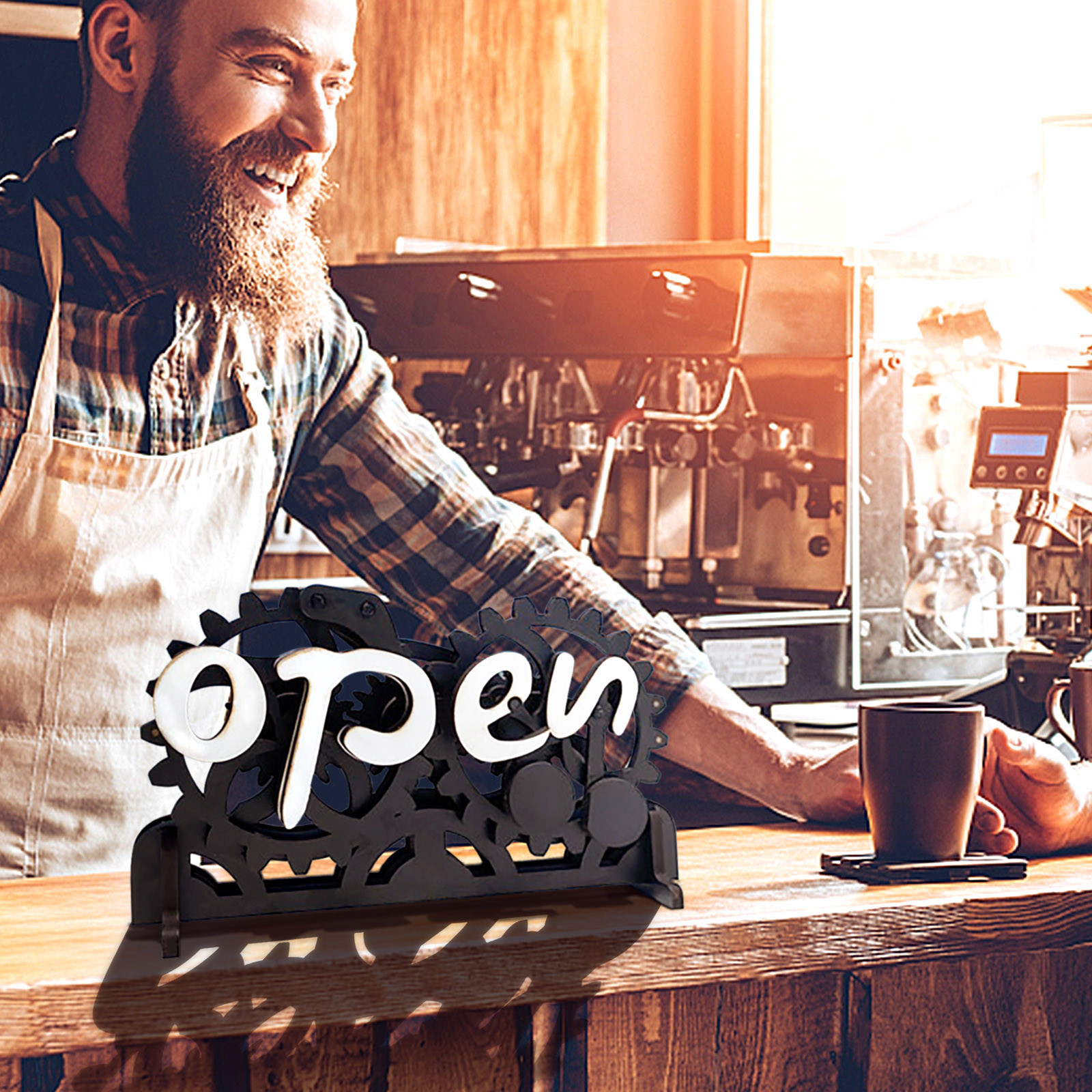 Open-closed Converter,Open Closed Sign Board, Wooden Gear Mechanism Convertible Open Signs For Business, Manual Mechanical Hanging Open Closed Sign For Business - image 1 of 3