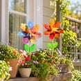 thumbnail image 3 of 2 Pack Colorful Flower Pinwheels Wind Spinners Outdoor, 11 Inch Floral Garden Pinwheels with Wooden Stake, Decorative Pinwheels for Yard and Lawn Party Outdoor Ornament, 3 of 6