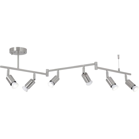 6-Light Nickel Track Lighting Fixture Ceiling, Modern LED Track Lighting with Flexible Foldable Arm and Rotatable Light Head, Adjustable Ceiling Light for Kitchen Islands, Dining Rooms