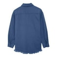 thumbnail image 5 of adviicd Women's Oversized Button Up Frayed Hem Shacket Long Sleeve Pockets Denim Jean Jacket Dark Blue, L, 5 of 5
