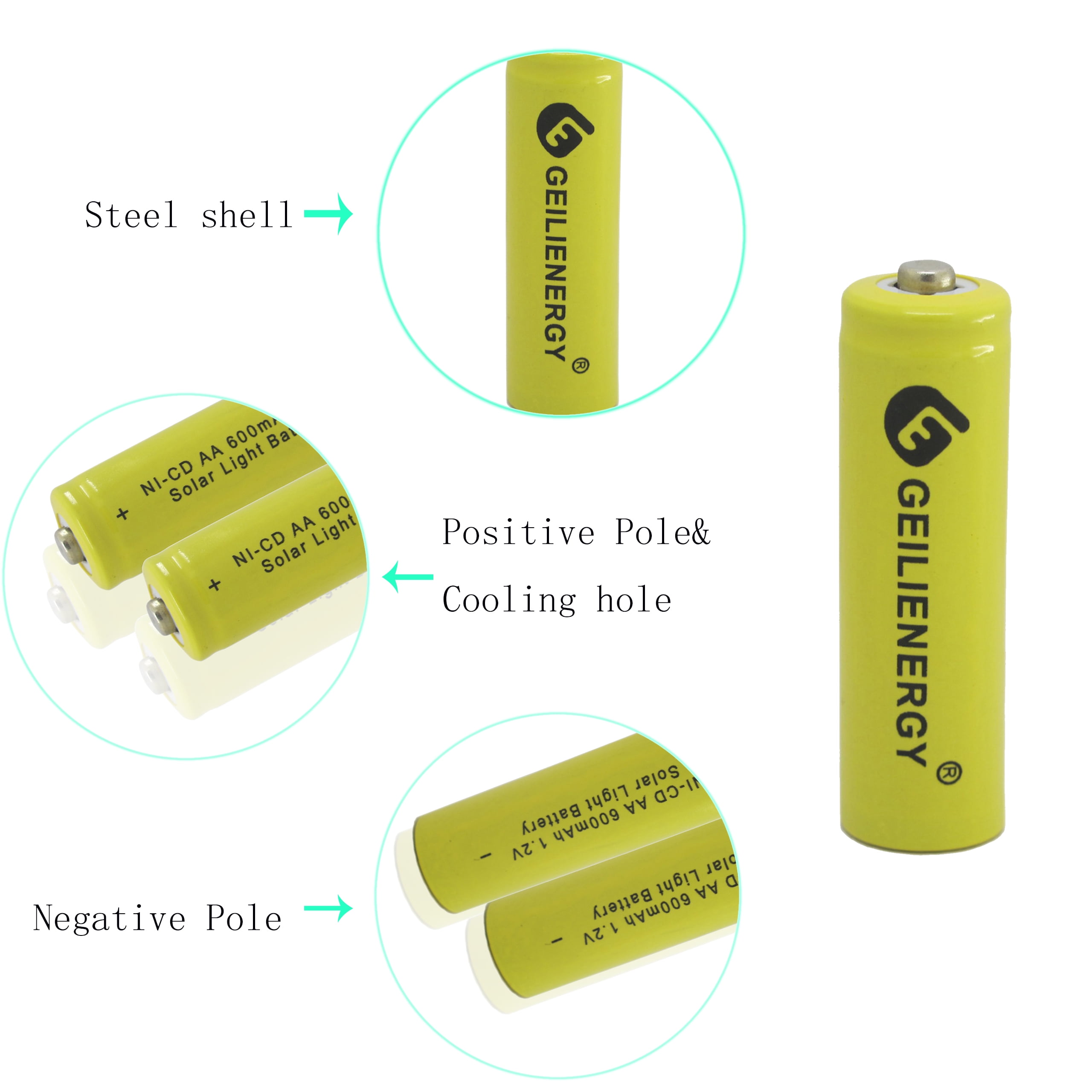 GLESOURCE (24 PCS) 1.2V Solar Light Batteries AA Nicd aa 600mAh Rechargeable Batteries for Garden Lights Remotes Mice