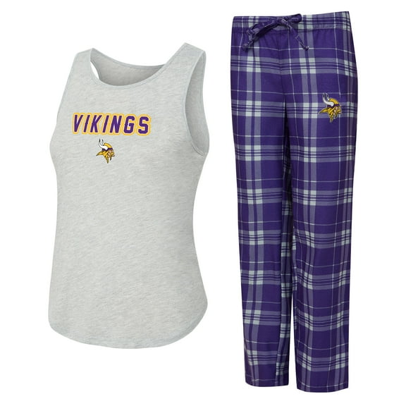 Women's Concepts Sport Heather Gray/Purple Minnesota Vikings Regulate Plaid Tank Top & Pants Sleep Set