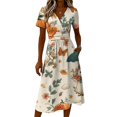 thumbnail image 4 of Halloween A Line Dresses for Women Short Sleeve V-Neck Casual Dress Halloween Gift, 4 of 5