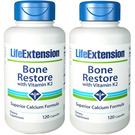Life Extension Bone - Life Extension Bone Restore with Vitamin K2 120 Capsules (Pack of 2)