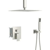 Dual Shower Head - 12″ Ceiling Mount Square Shower System with Rough-in Valve, Brushed Nickel