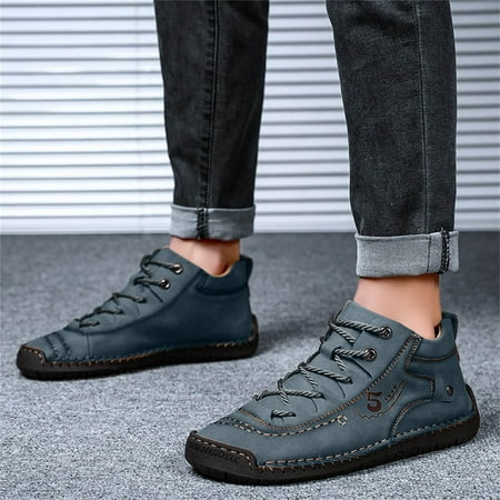 

Yolai Fashion Summer And Autumn Men Leather Shoes Flat Soft Bottom Comfortable Mid Top Lace Up Casual