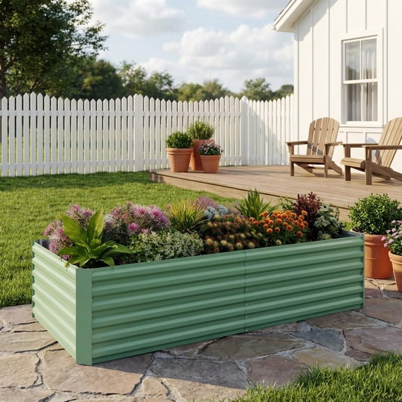 CazToi 6x3x2FT Galvanized Raised Garden Bed 0.5mm Steel Outdoor Planter Box Rust-Proof