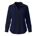 thumbnail image 5 of Perfectbot Women's Collared Button Down Shirt, Contrast Trim Long Sleeve Blouse Curved Hem Casual Office Work Top, 5 of 5
