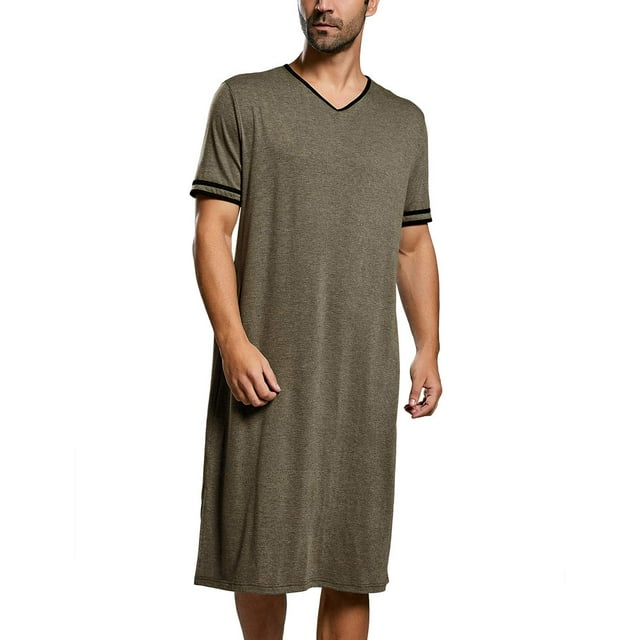Saodimallsu Men Sleepshirt Cotton Nightshirt V Neck Short Sleeve