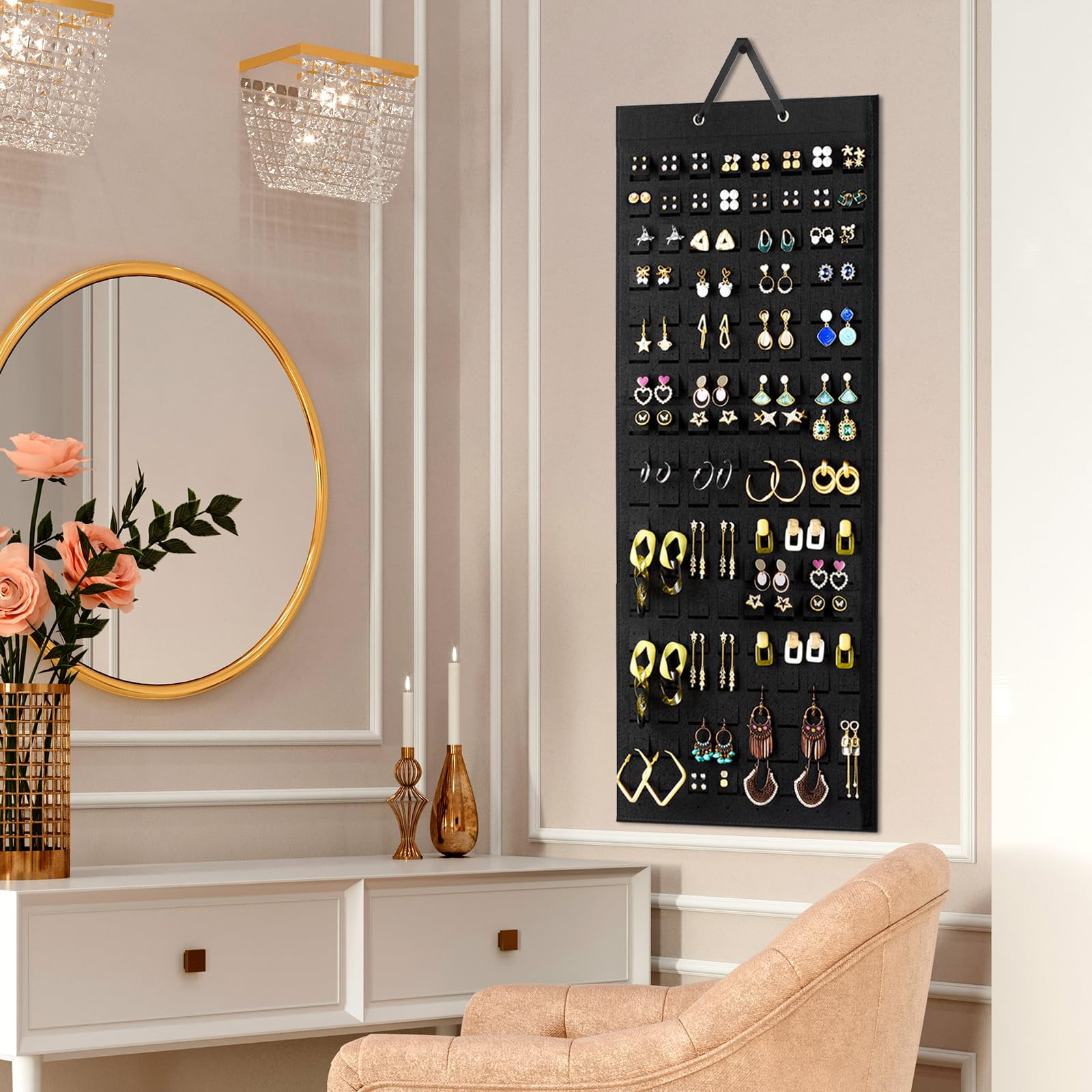 Lolalet Hanging Earring Holder Organizer With 20 Hooks For Women Earring Organizer Wall Earrings Hanger Pierced Earring Storage Felt Stud Earring Display 608 Holes For Earrings Black 1 Pack Walmart