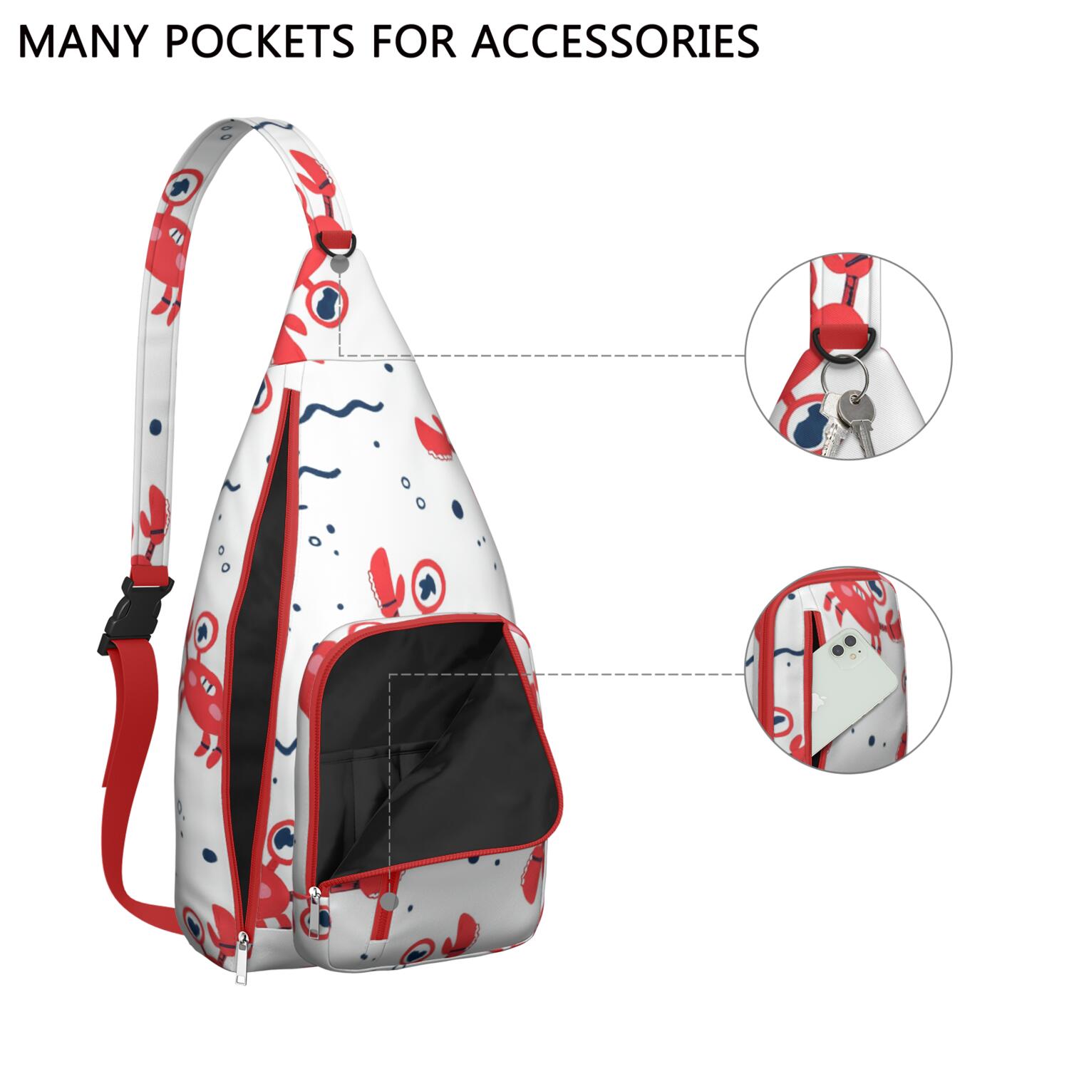 Fashion Crossbody Sling Bag Marine Adorable Crab Crossbody Bag for Travel Adjustable Lightweight Travel Hiking Casual Daypack for Unisex