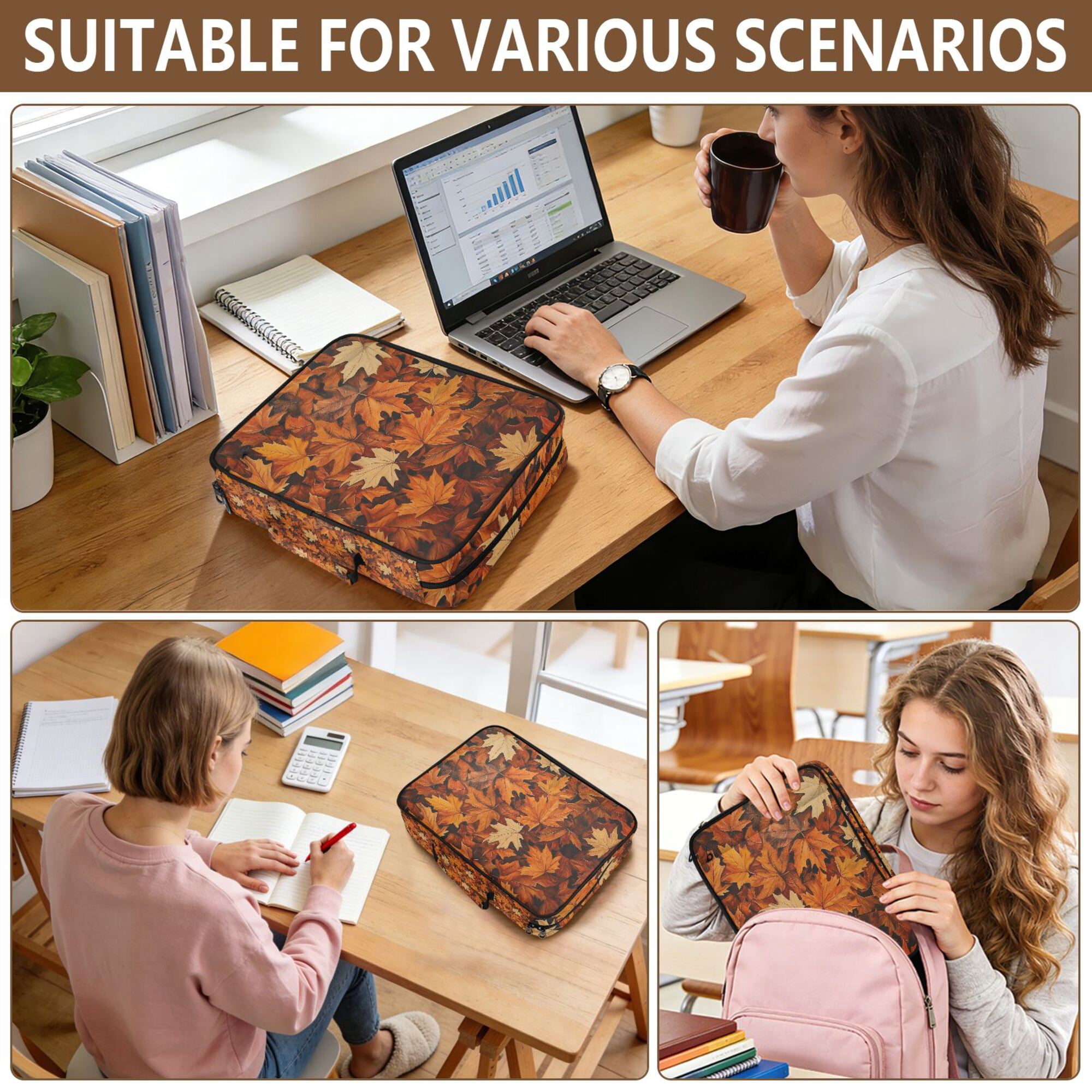 FORMRS Accordion File Folder A4 Size 7-Pocket Expanding Document Organizer Bag with 3 Ring Binder, Fall Pattern