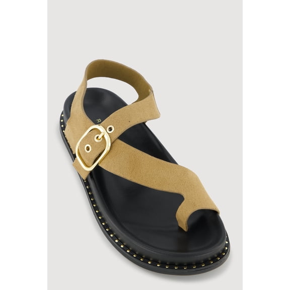 Women's Metallic Buckle Faux Suede Toe Loop Sandals