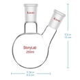 thumbnail image 3 of StonyLab 250mL Dual-Neck Round Bottom Lab Flask, Heavy Wall Borosilicate Glass, 24/40 Standard Joint, 3 of 7