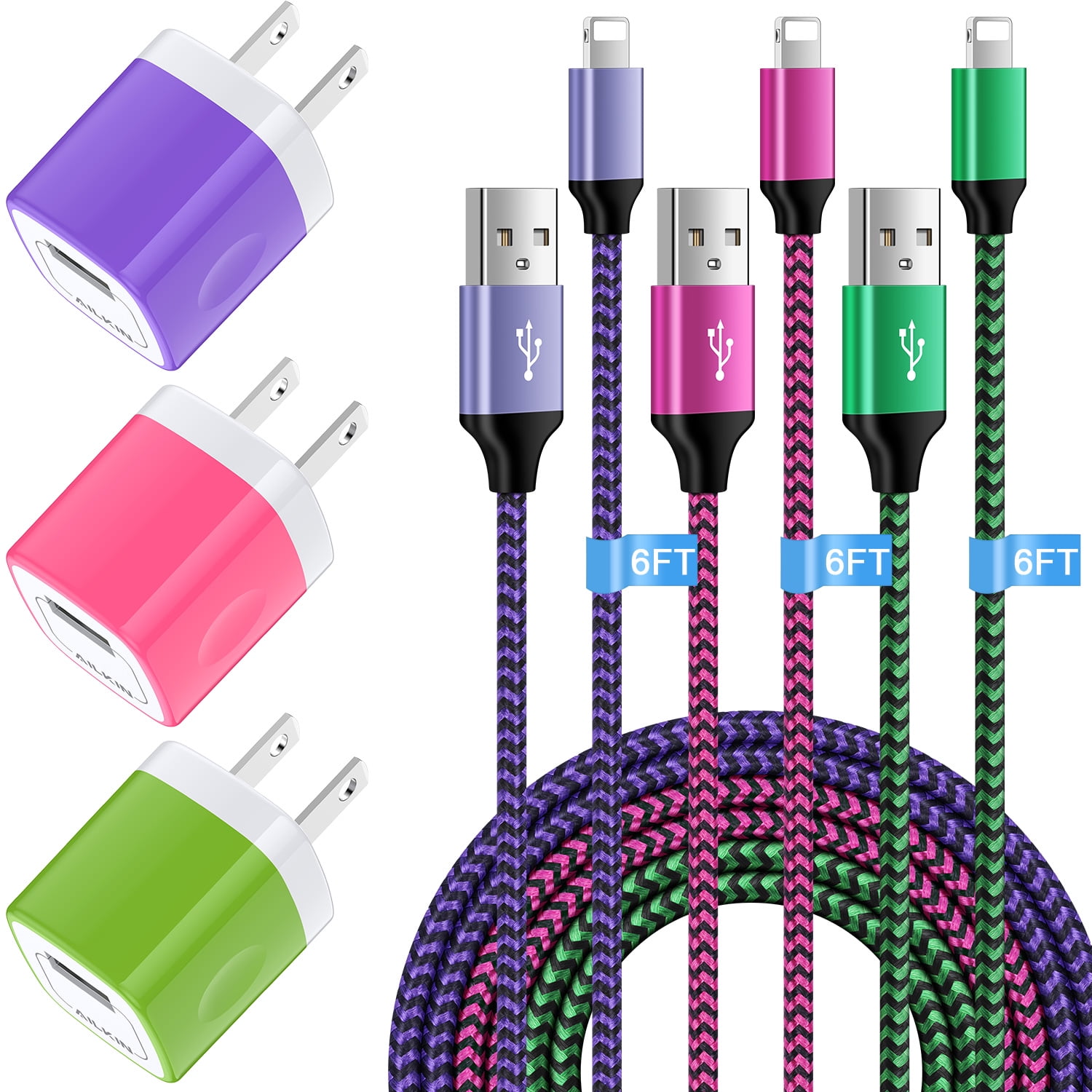 Compatible with iPhone Charger Fast Charging Cable AILKIN 3Pack Charger Block with 6ft Cord Charging Block Plug Power USB Wall Charger Adapter Compatible with iPhone 14/13/12/11