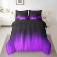 thumbnail image 2 of Manfei Abstract Ombre Women Bedding Comforter Set 7pcs, Black Purple Artwork Queen Bedding Sets, Aesthetic Stripes Lines Reversible Queen Sheet Sets, Lightweight Room Decor, 2 of 7