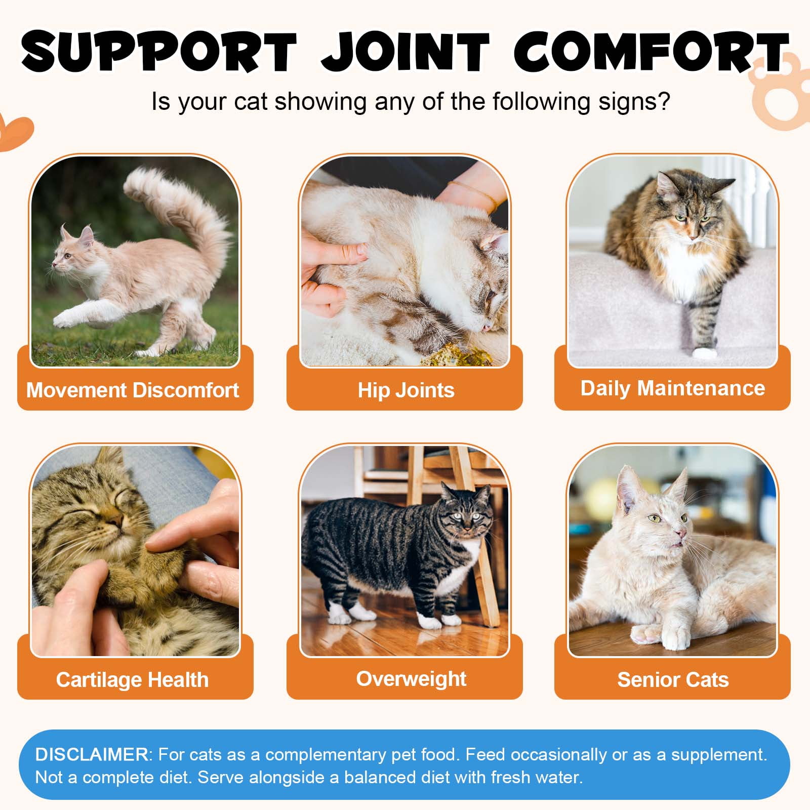 Oimmal Cats Joint Health Supplement, Contains Glucosamine for Cats, Plus Green Lipped Mussel and Omega-3, Supports Joint Health & Mobility, Crunchy Outside & Soft Inside 120day
