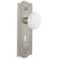 thumbnail image 1 of Nostalgic Warehouse Meadows Plate with Keyhole White Porcelain Knob, Privacy - 2.75", Satin Nickel, 1 of 1