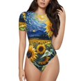 thumbnail image 2 of Picia Starry Sky Sunflower Womens One Piece Swimsuits Modest Tummy Control Bathing Suits Lace Up Slimming Swim Suit-Large, 2 of 9