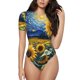 thumbnail image 1 of Balery Starry Sky Sunflower Body de cuello redondo de manga corta para mujer Tops de manga corta Tops básicos-Medium, 1 of 7